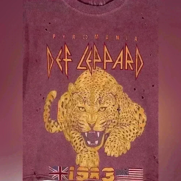 Def Leppard Pyromania 1983 TShirt Size ML Vintage Cropped has Stains and Holes - Picture 3 of 8